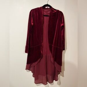 Elegant Velvet Burgundy Women's Duster Cardigan